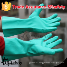 SRSAFETY green nitrile industrial gloves, 18inch flocklined, diamond grip on palm gloves